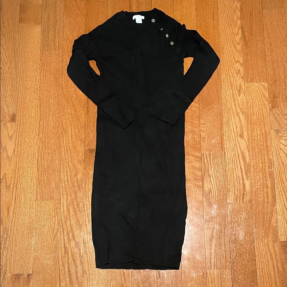 H&M Maternity Ribbed Form Fitting Black Long Sleeve Sweater Dress